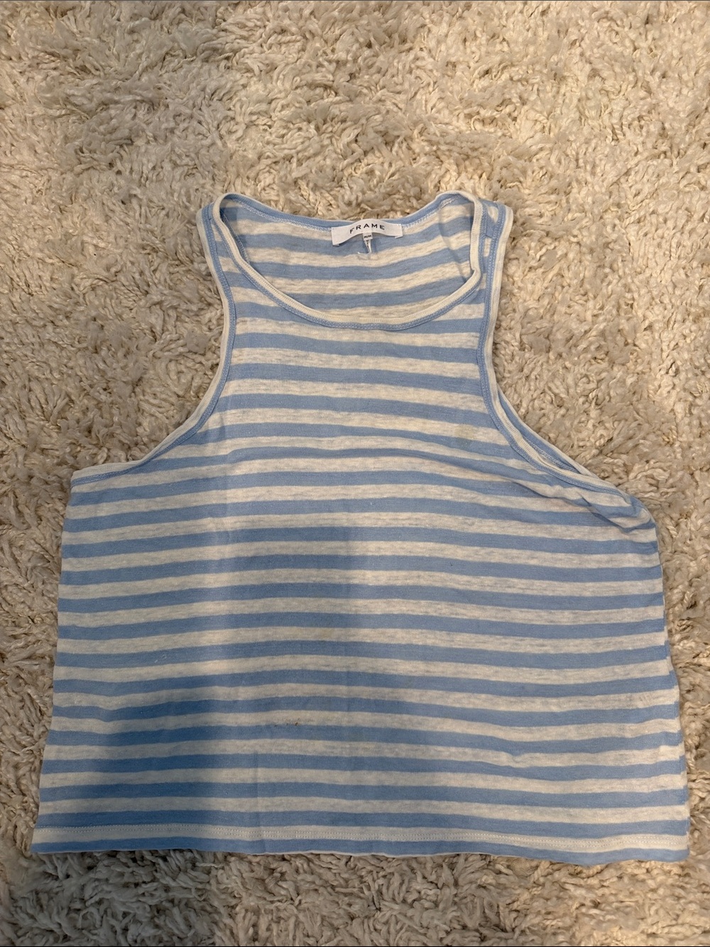 Frame Denim Light Blue and White Striped Cropped Tank